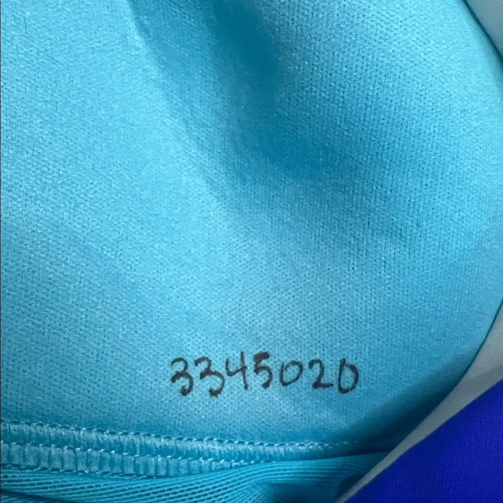 Lands' End Blue and White Sleeveless Swim Top with Zipper